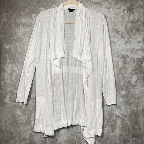 Theory White Open Front Knit Cardigan Lightweight Draped Cardigan Size Large - Picture 1 of 7